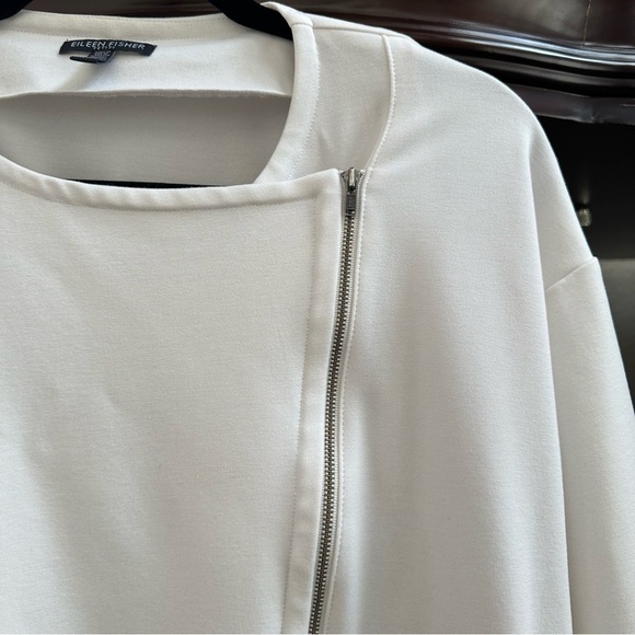 Eileen Fisher Roundneck Zip Jacket White Size Medium Petite - Picture 6 of 13